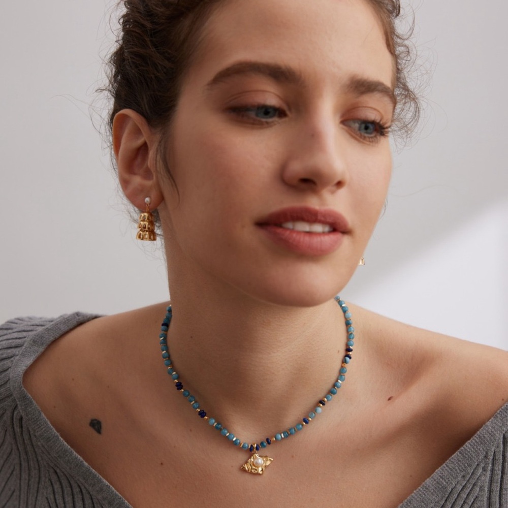 Elegant Blue and Gold Beaded Necklace